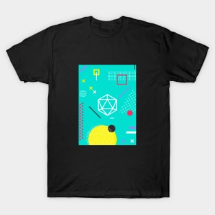 Retro Memphis Teal Polyhedral 20 Sided Dice Tabletop RPG T-Shirt